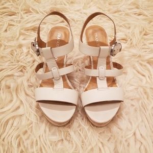 White leather cork wedge